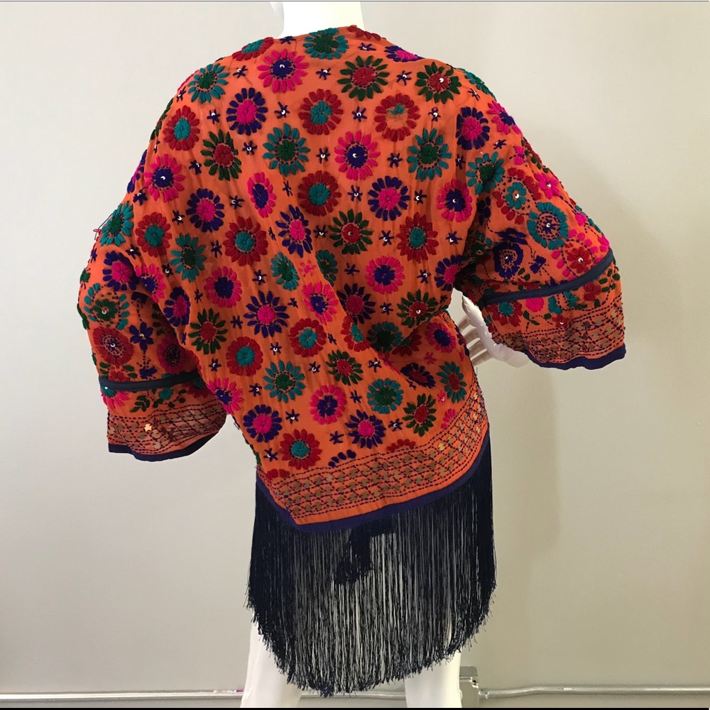 Beautiful Embroidered Fringe Orange Robe/Jacket - Picture 3 of 8